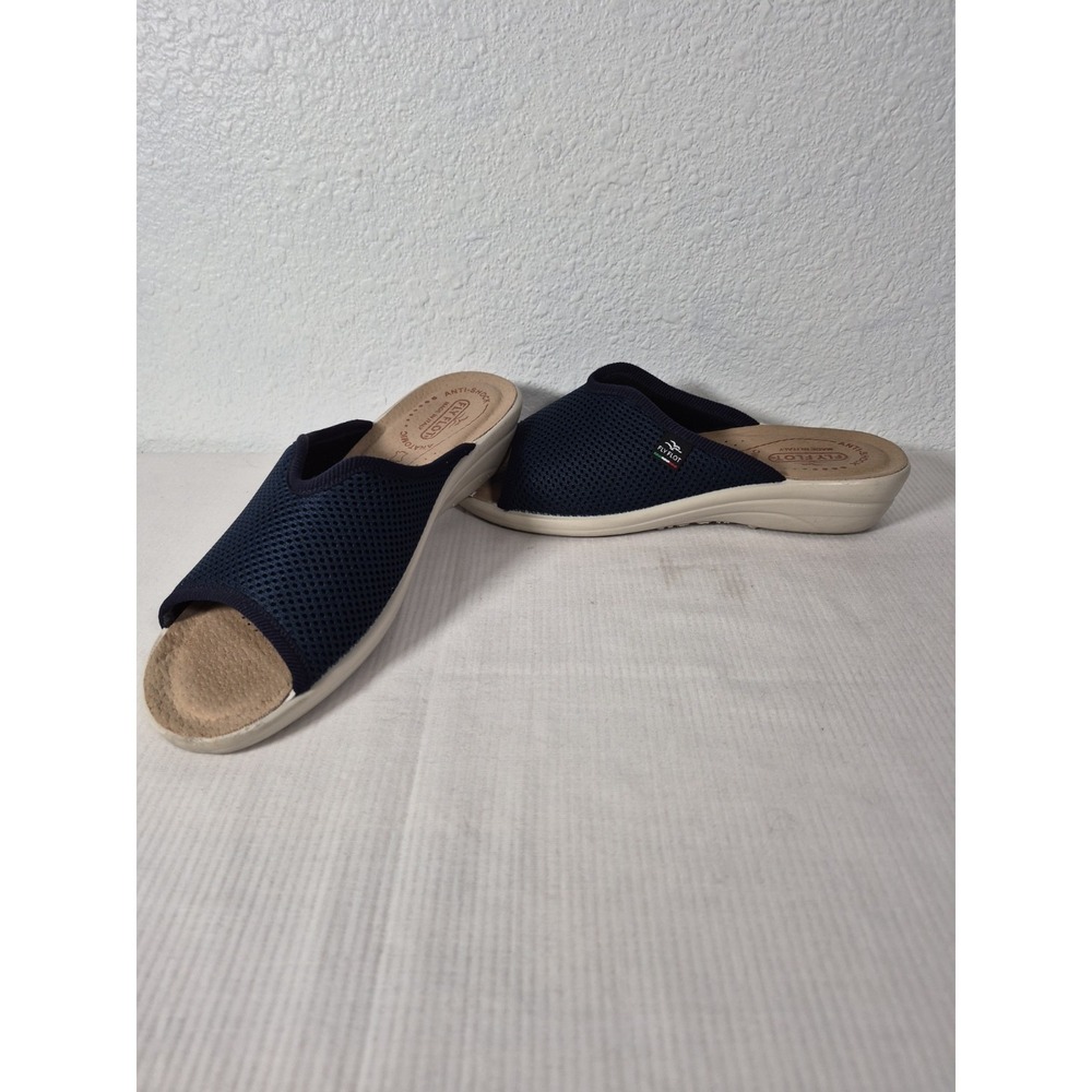 Fly Flot Sandals Navy Soft Mesh Open Toe Slide Size 39 US 8.5 Anti Shock - Italy